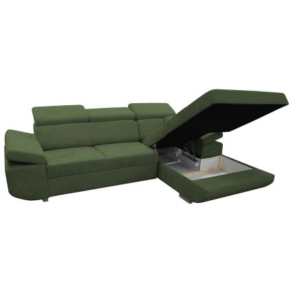 Ausziehbare Eckgarnitur CASTELO in L-Form mit Stauraum, rechts, grün