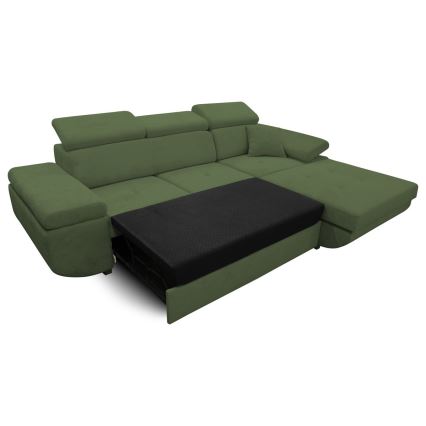 Ausziehbare Eckgarnitur CASTELO in L-Form mit Stauraum, rechts, grün