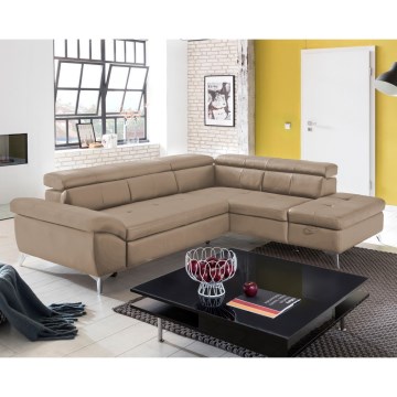 Ausziehbare Eckledercouch in L-Form SALERNO II, rechts, braun