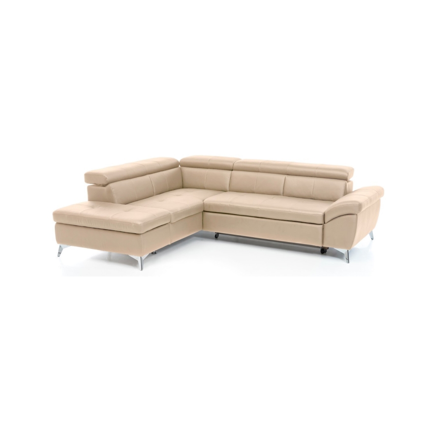 Ausziehbare Eckledergarnitur in L-Form SALERNO II links, beige