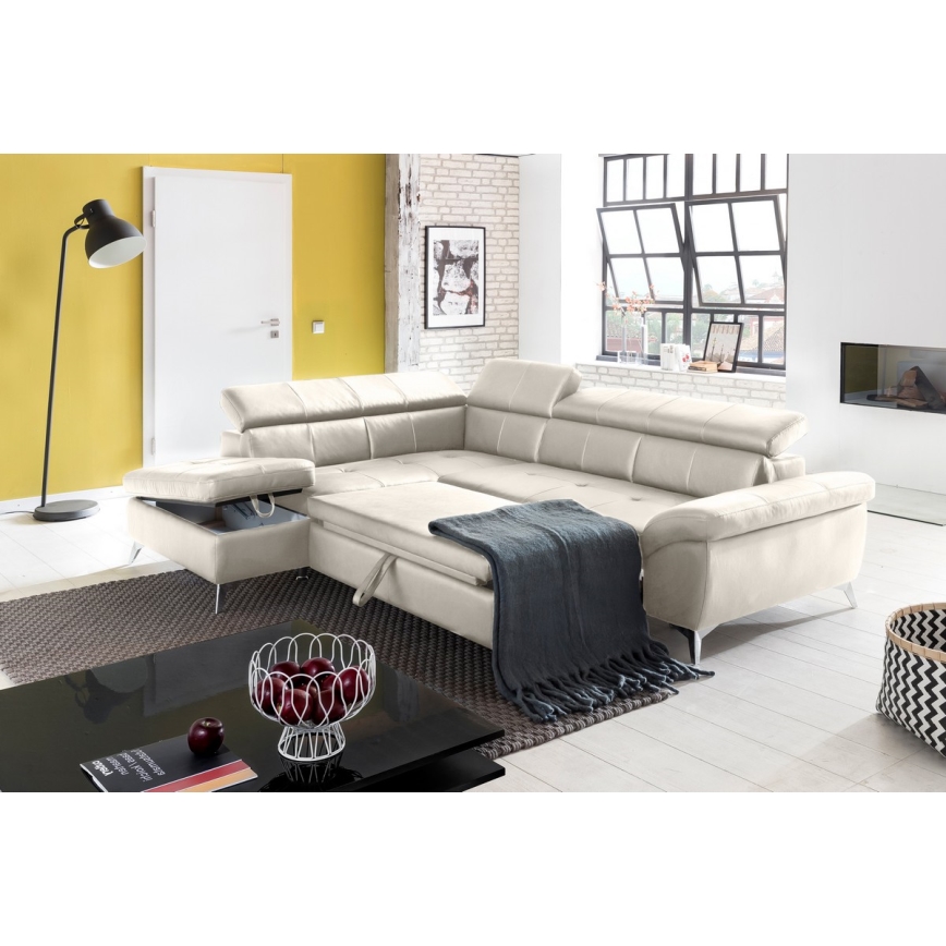 Ausziehbare Eckledergarnitur in L-Form SALERNO II links, beige