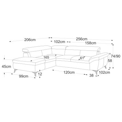Ausziehbare Eckledergarnitur in L-Form SALERNO II links, beige