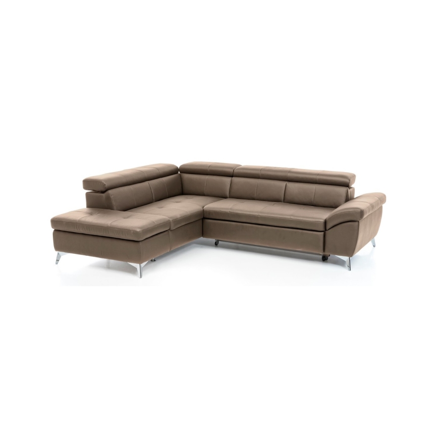 Ausziehbare Eckledergarnitur in L-Form SALERNO II, links, braun