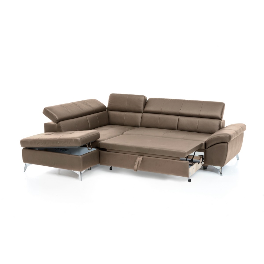 Ausziehbare Eckledergarnitur in L-Form SALERNO II, links, braun