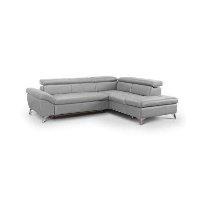 Ausziehbare Eckledergarnitur in L-Form SALERNO II, rechts, grau