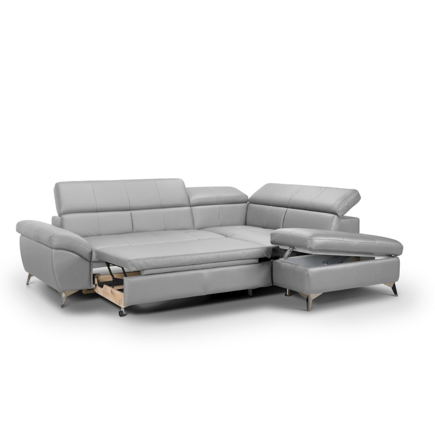 Ausziehbare Eckledergarnitur in L-Form SALERNO II, rechts, grau