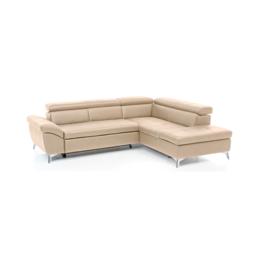 Ausziehbare Eckledergarnitur in L-Form SALERNO II, rechts, beige