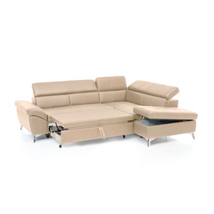 Ausziehbare Eckledergarnitur in L-Form SALERNO II, rechts, beige