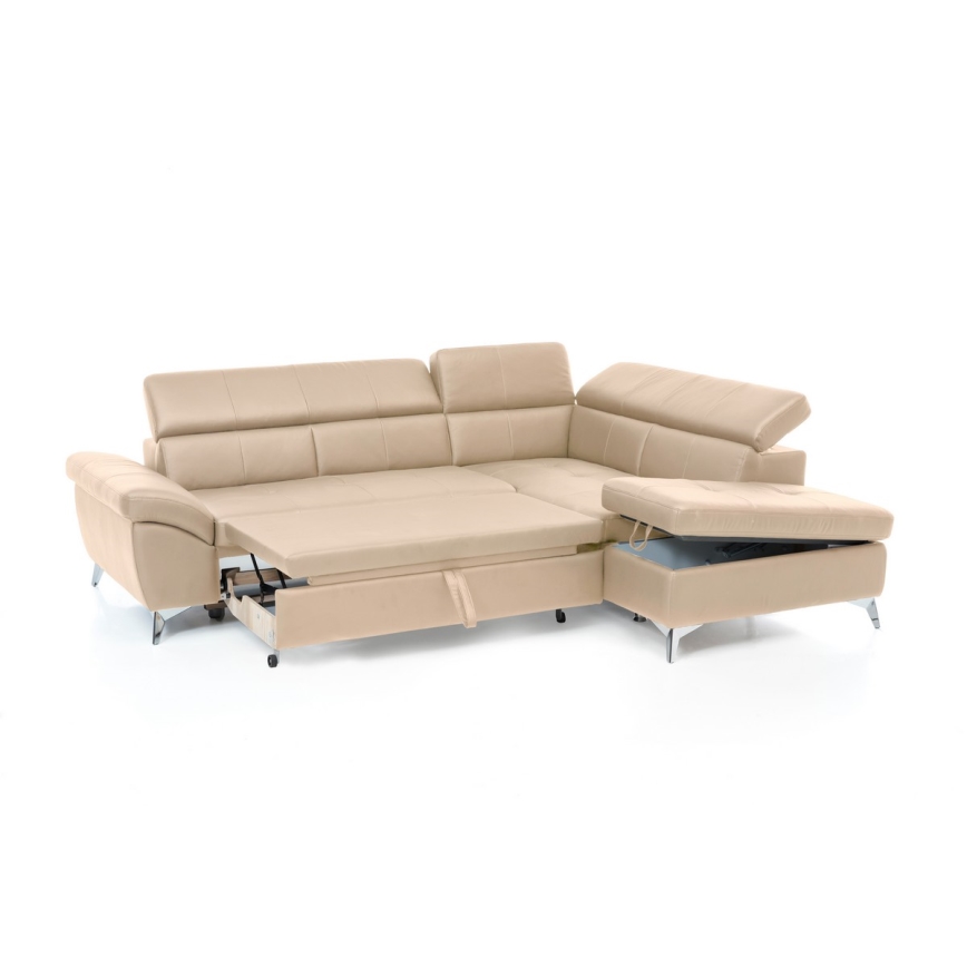 Ausziehbare Eckledergarnitur in L-Form SALERNO II, rechts, beige