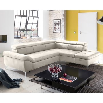 Ausziehbare Eckledergarnitur in L-Form SALERNO II, rechts, beige