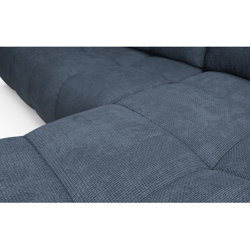 Ausklappbare Eck-Polstergarnitur ALMADA in L-Form, rechts, mit Schlaffunktion und großem Stauraum, blau
