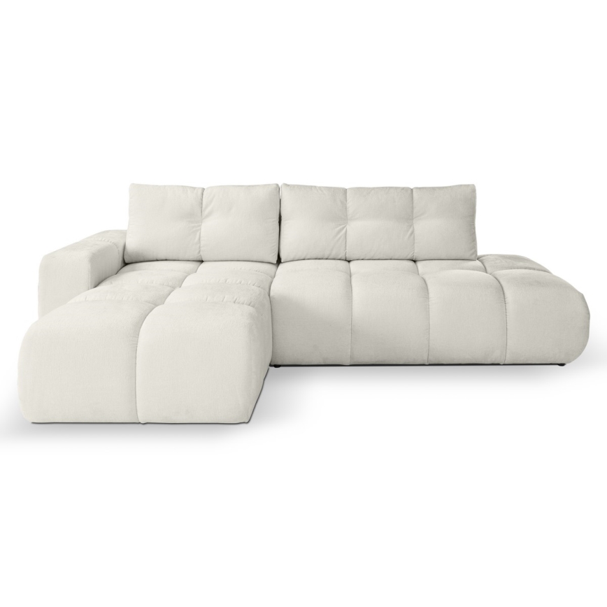 Ausziehbares, gepolstertes Ecksofa ALMADA in L-Form (links) mit Stauraum, beige