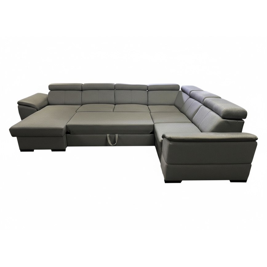 Ecksofa mit Schlaffunktion und Stauraum, universell einsetzbare U‑Ecke GRANADA dunkelgrau