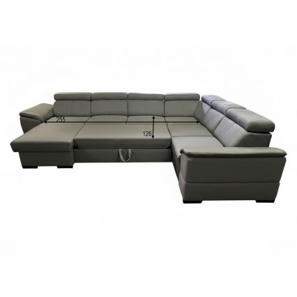 Ecksofa mit Schlaffunktion und Stauraum, universell einsetzbare U‑Ecke GRANADA dunkelgrau