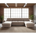 Ausziehbare Polstergarnitur in U‑Form mit universell positionierbarem Eckteil und Stauraum SALVADA, beige