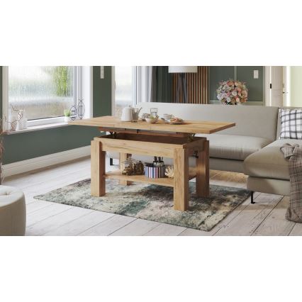 Ausziehbarer Couchtisch ADONIS mit Ablage, 110/150x68 cm, Craft-Eiche