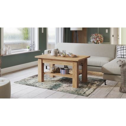 Ausziehbarer Couchtisch ADONIS mit Ablage, 110/150x68 cm, Craft-Eiche