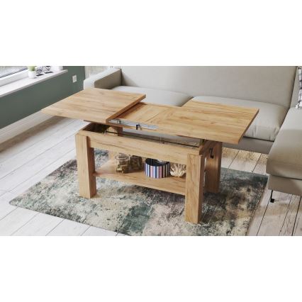 Ausziehbarer Couchtisch ADONIS mit Ablage, 110/150x68 cm, Craft-Eiche
