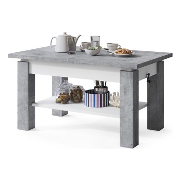 Ausziehbarer Couchtisch mit Ablage ADONIS 110/150x68 cm Beton-Grau/Weiß
