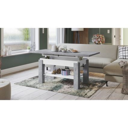 Ausziehbarer Couchtisch mit Ablage ADONIS 110/150x68 cm Beton-Grau/Weiß