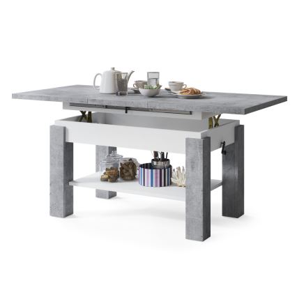 Ausziehbarer Couchtisch mit Ablage ADONIS 110/150x68 cm Beton-Grau/Weiß