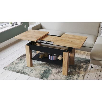 Ausziehbarer Couchtisch mit Ablage ADONIS 110/150x68 cm Craft-Eiche/Schwarz