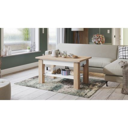 Ausziehbarer Couchtisch mit Ablage ADONIS 110/150x68 cm Sonoma-Eiche/Weiß