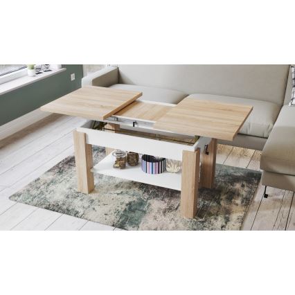 Ausziehbarer Couchtisch mit Ablage ADONIS 110/150x68 cm Sonoma-Eiche/Weiß