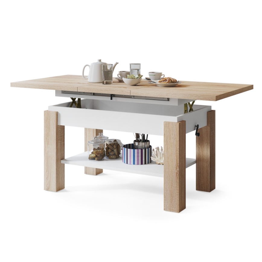 Ausziehbarer Couchtisch mit Ablage ADONIS 110/150x68 cm Sonoma-Eiche/Weiß