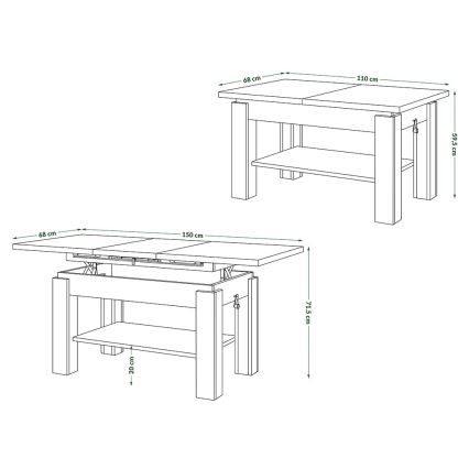 Ausziehbarer Couchtisch mit Ablage ADONIS 110/150x68 cm Sonoma-Eiche/Weiß