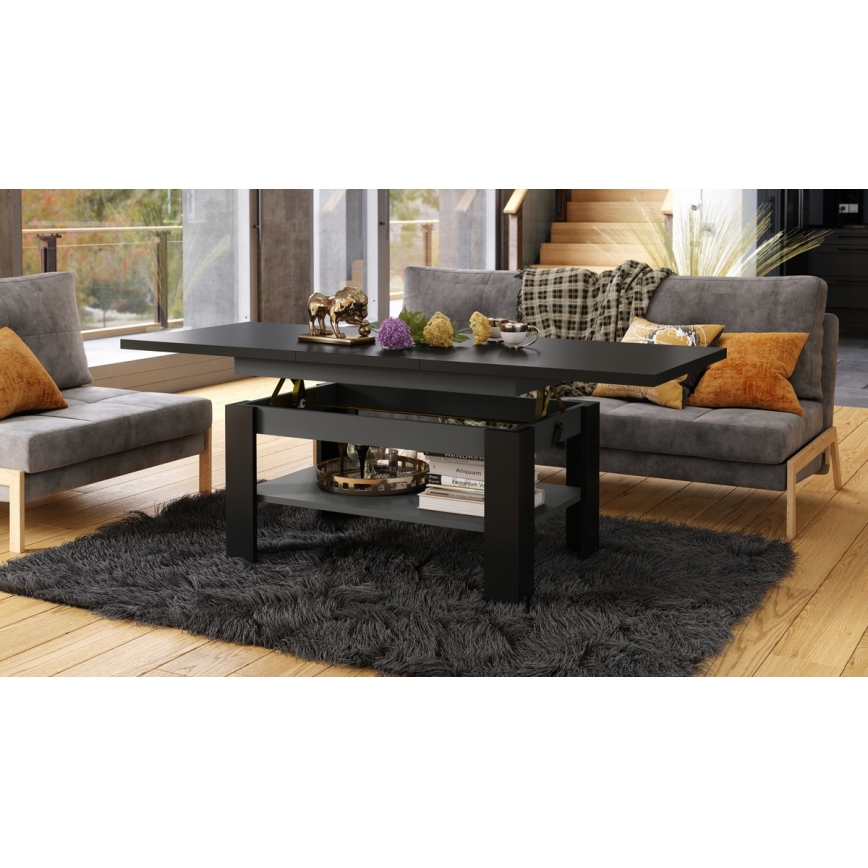 Ausziehbarer Couchtisch mit Hebefunktion ROY 130/170x65 cm schwarz/anthrazit
