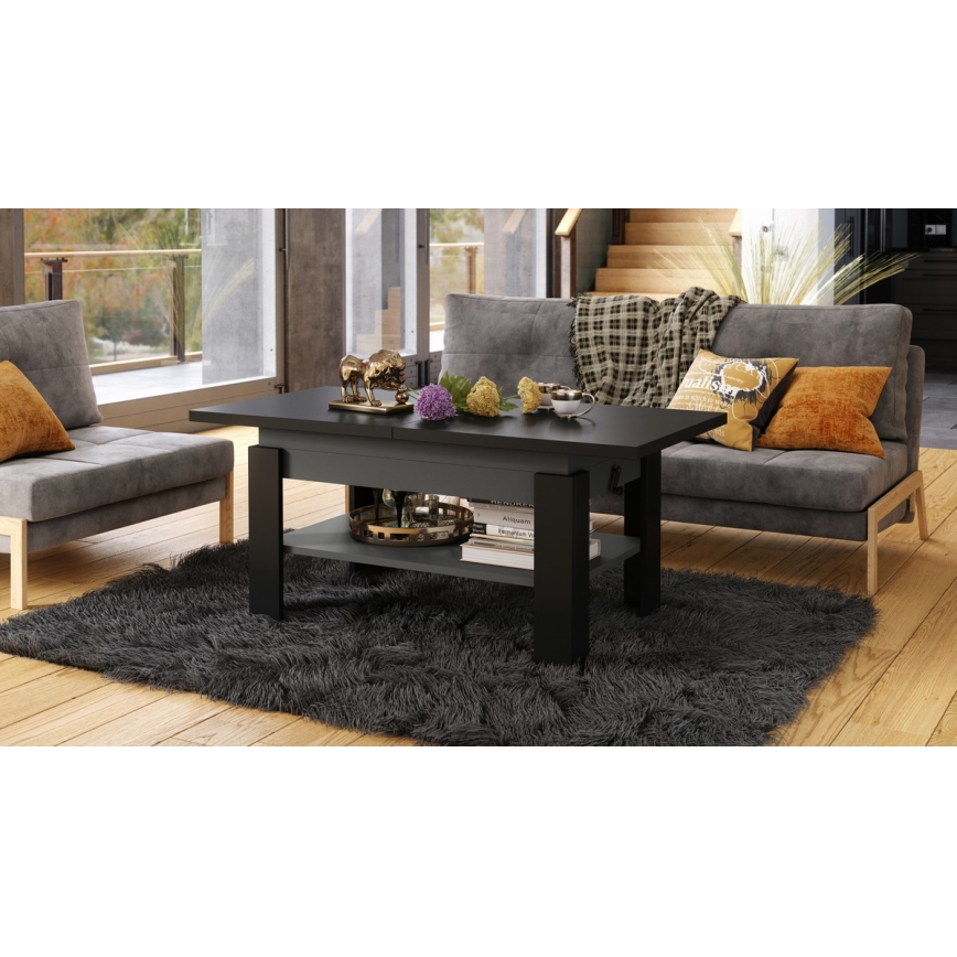 Ausziehbarer Couchtisch mit Hebefunktion ROY 130/170x65 cm schwarz/anthrazit