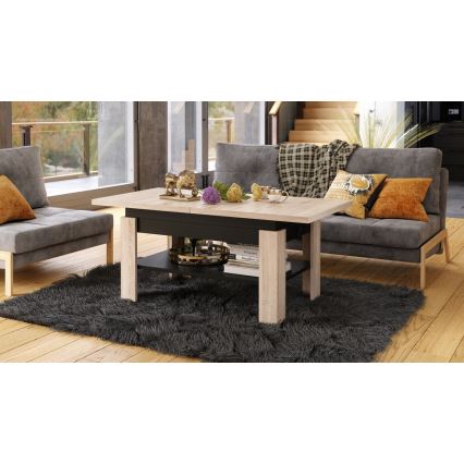 Ausziehbarer Couchtisch mit Hebefunktion ROY 130/170x65 cm Sonoma-Eiche/schwarz