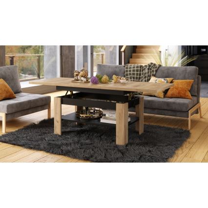 Ausziehbarer Couchtisch mit Hubfunktion ROY 130/170x65 cm Eiche Craft/Schwarz