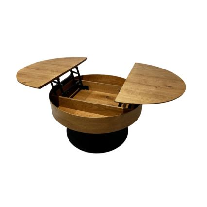Ausziehbarer Couchtisch PURE mit Hebefunktion, Ø 80 cm, Eiche/Schwarz