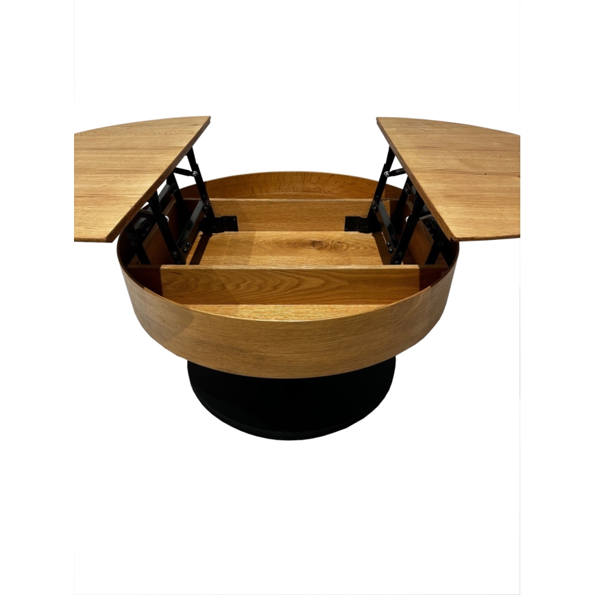 Ausziehbarer Couchtisch PURE mit Hebefunktion, Ø 80 cm, Eiche/Schwarz