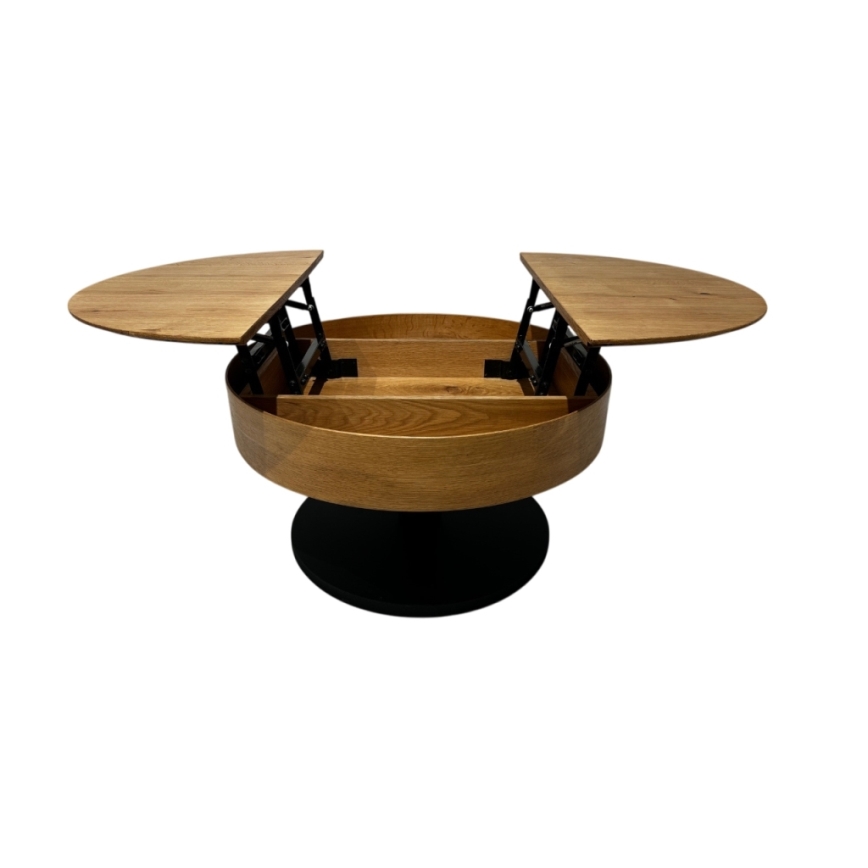 Ausziehbarer Couchtisch PURE mit Hebefunktion, Ø 80 cm, Eiche/Schwarz