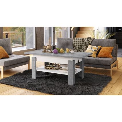 Ausziehbarer Couchtisch ROY 130/170x65 cm, Betongrau/Weiß, mit Hebefunktion