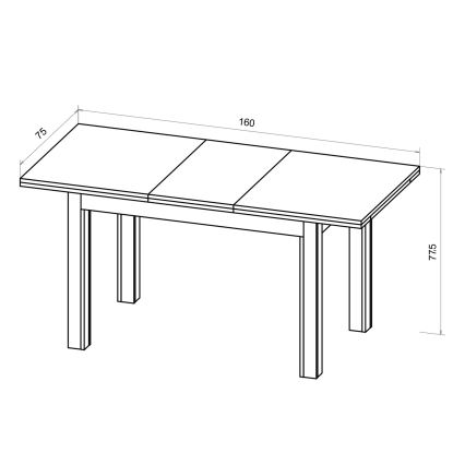 Ausziehbarer Esstisch DOO 120/160x75 cm Eiche craft/schwarz