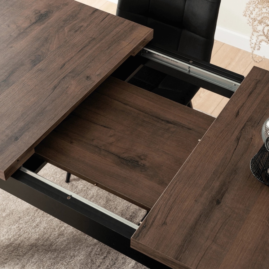 Ausziehbarer Esstisch DOO 120/160x75 cm Macadamia/Schwarz