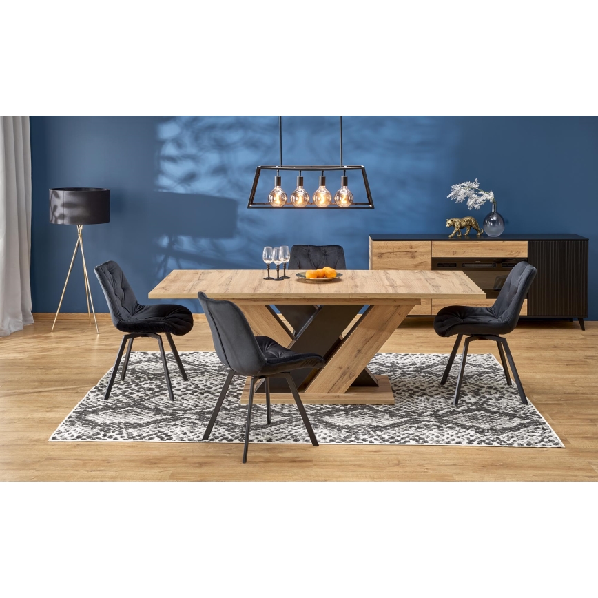 Ausziehbarer Esstisch DROM 160/200x90 cm Wotan-Eiche/Schwarz