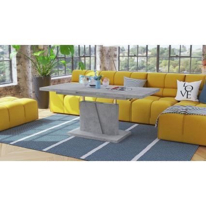 Ausziehbarer Konferenz-/Esstisch NINO mit höhenverstellbarer Tischplatte, Betongrau