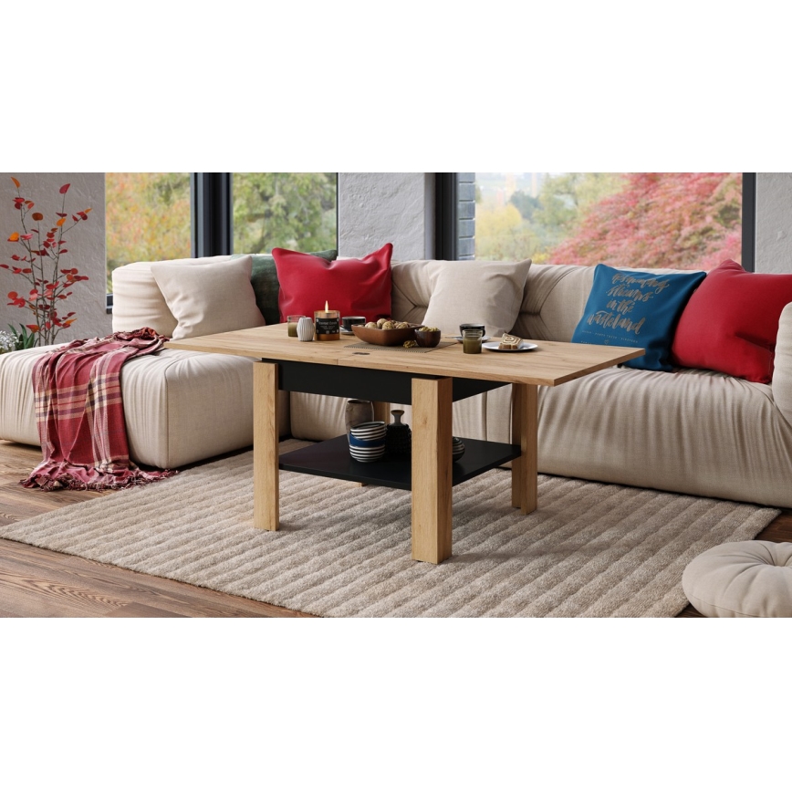 Ausziehbarer Konferenz- und Esstisch mit Ablagefach LIA Eiche Craft/Schwarz