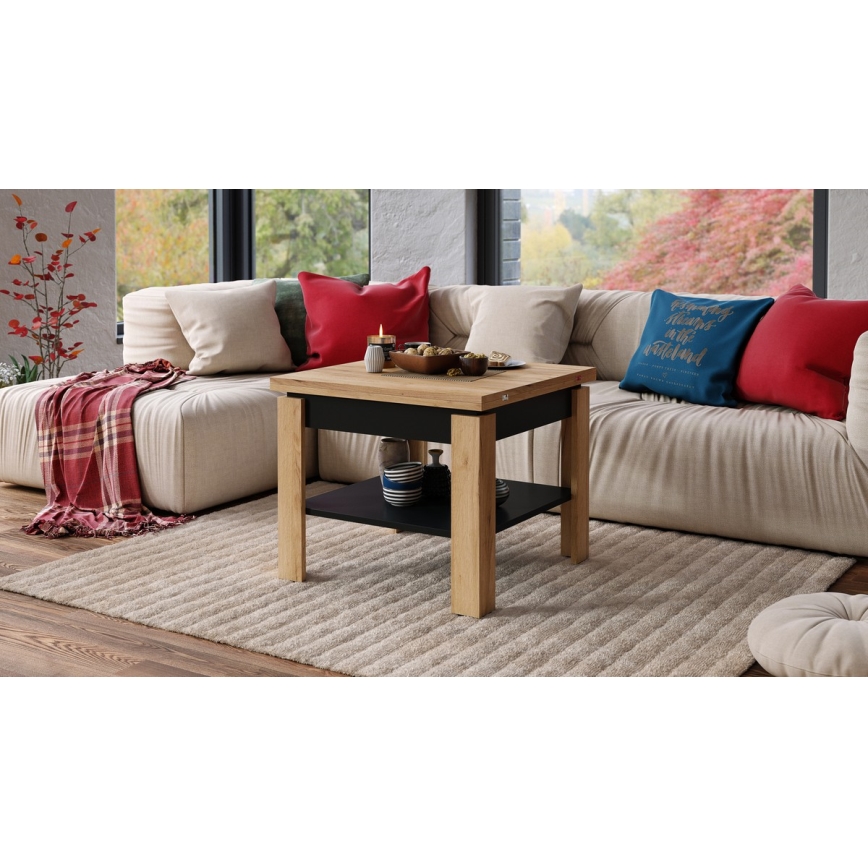 Ausziehbarer Konferenz- und Esstisch mit Ablagefach LIA Eiche Craft/Schwarz