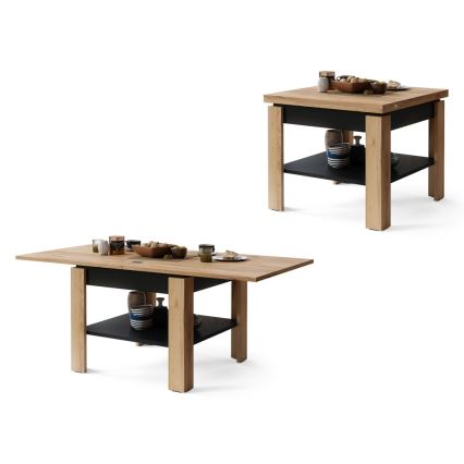 Ausziehbarer Konferenz- und Esstisch mit Ablagefach LIA Eiche Craft/Schwarz