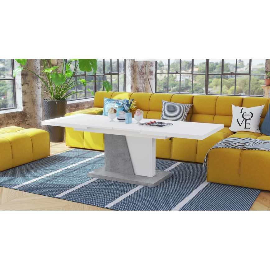 Ausziehbarer Konferenz- und Esstisch mit Hebefunktion NINO Weiß/Grau Beton