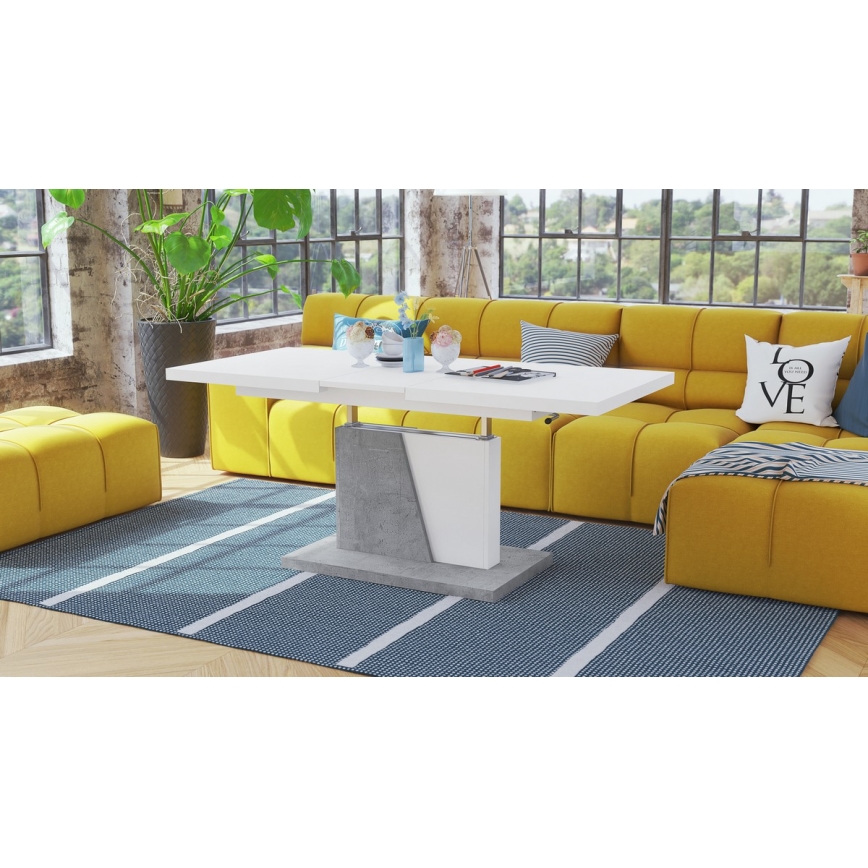 Ausziehbarer Konferenz- und Esstisch mit Hebefunktion NINO Weiß/Grau Beton