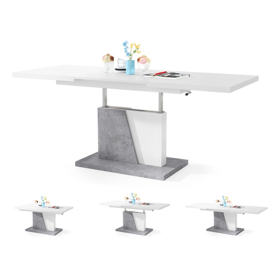 Ausziehbarer Konferenz- und Esstisch mit Hebefunktion NINO Weiß/Grau Beton