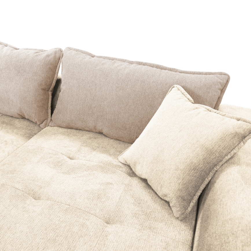 Ausziehbares Ecksofa LAGOA in L‑Form mit Schlaffunktion und Stauraum, rechts, Beige/Braun