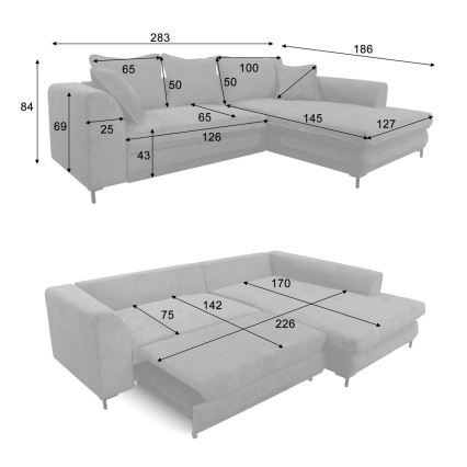 Ausziehbares Ecksofa LAGOA in L‑Form mit Schlaffunktion und Stauraum, rechts, Beige/Braun